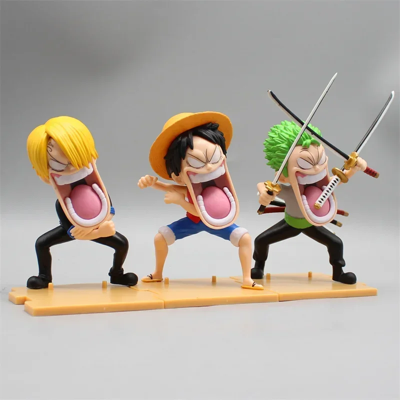 

Фигурка Луффи из ПВХ, 15 см, одна штука, модель фигурки Sanji Roronoa Zoro, фигурки героев Q Version, статуя голодного трио, игрушки, куклы, подарки