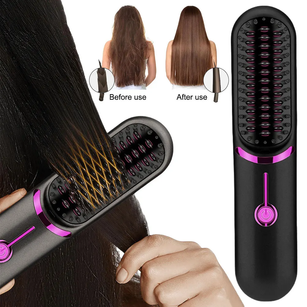 Cordless 5200mAh Hair Straightener Brush with Anti-Scald Technology for Safe and Smooth Styling