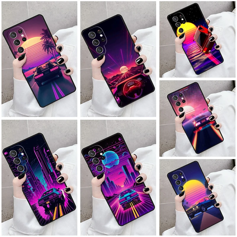 Phone Case For Samsung Galaxy S24 S23 S21fe S22 Ultra Plus Note 10 20 S8 S9 S10 Cover Driving Synthwave Neon 1980s