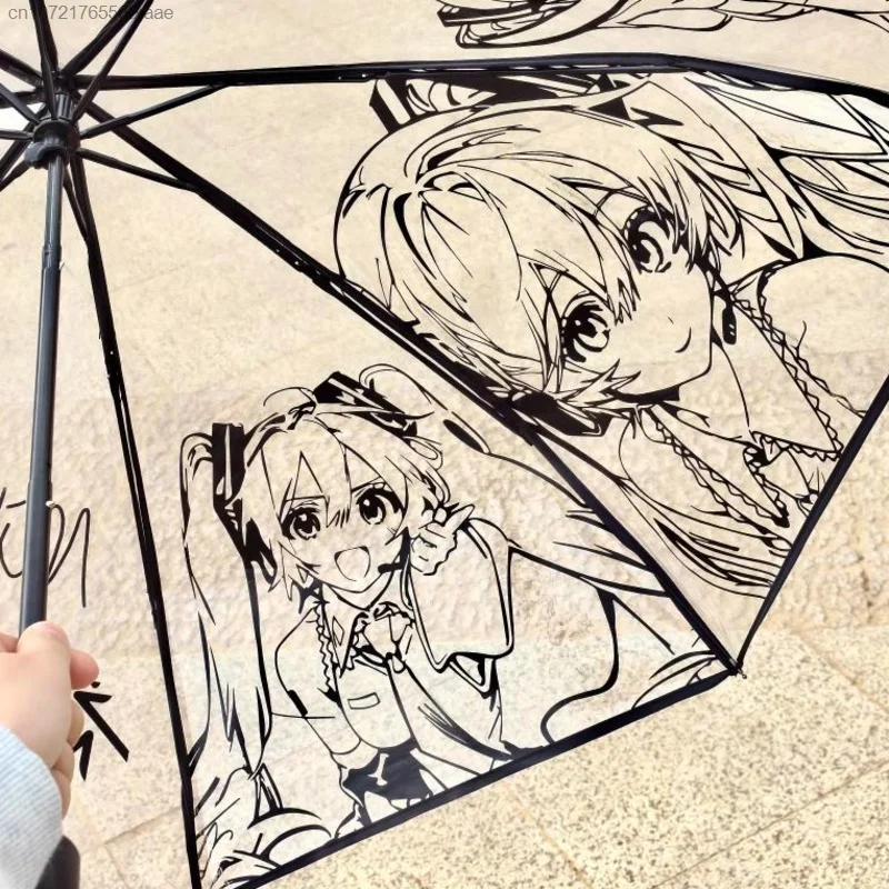 Anime Print Transparent Umbrella Cartoon Automatic Rainy Umbrella Japanese Style Comic Folding Umbrella Y2k Outdoor Accessories