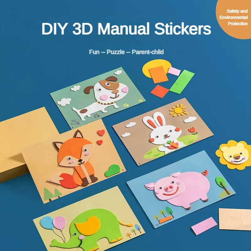 Animaux 3D OligPasting Painting pour enfants, animaux, insectes, Montessori Puzzle Toys, Handmade DIY Material Pack, Intelligence Training