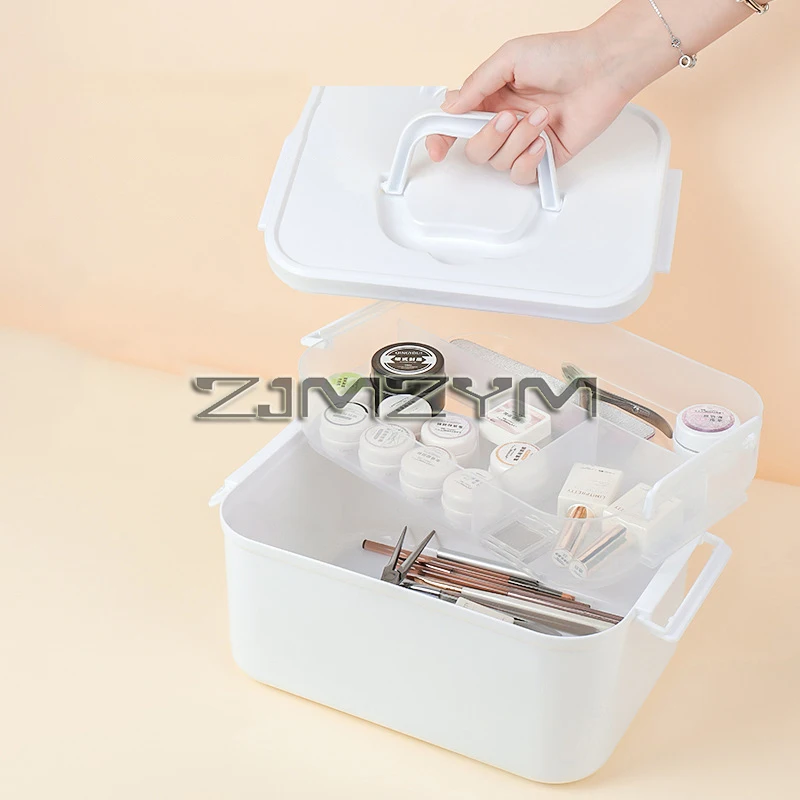 صندوق تخزين فني للأظافر بسعة كبيرة ، علبة بطبقتين ، صندوق سطح مكتب احترافي ، 1 RC