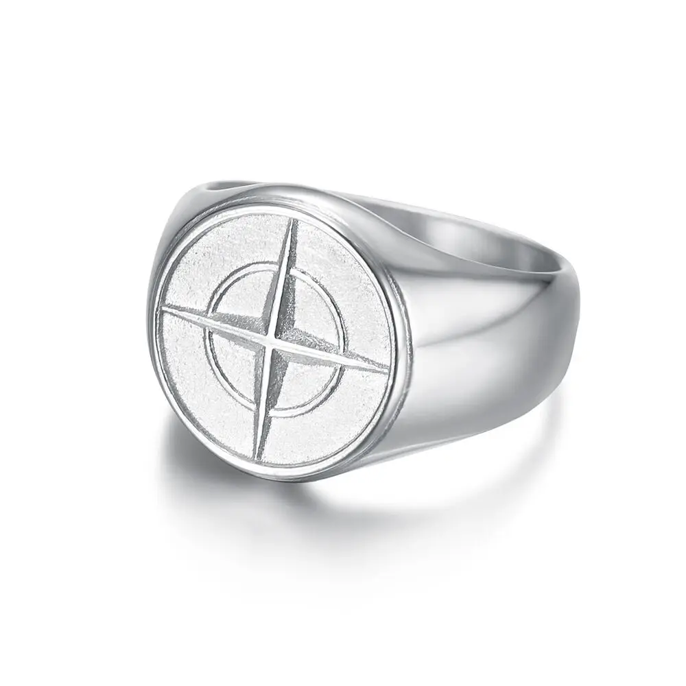 Stainless Steel Nautical North Star Marine Compass Sailor Signet Anchor Ring