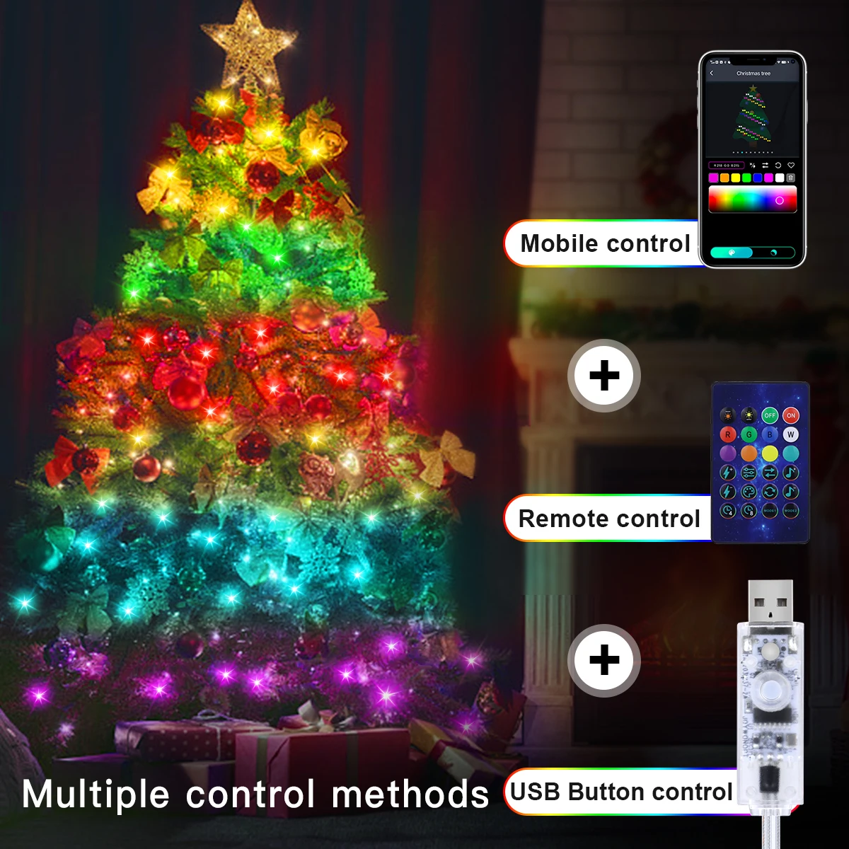 20M RGBIC USB 5V LED Sting Light Bluetooth Music APP WS2812 Programmable DIY Fairy Lights Birthday Party Garland Christmas Decor