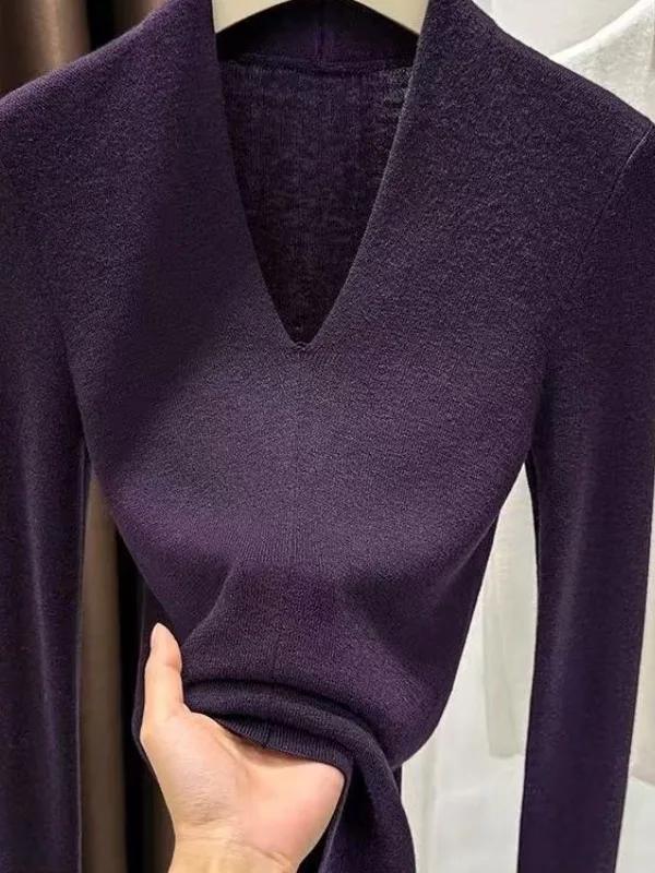 Maglieria slim fit V-Ne Base da donna irt Faionable Thin Sle 2025 Autunno Inverno Seasonal Ele Top Materiale Quali