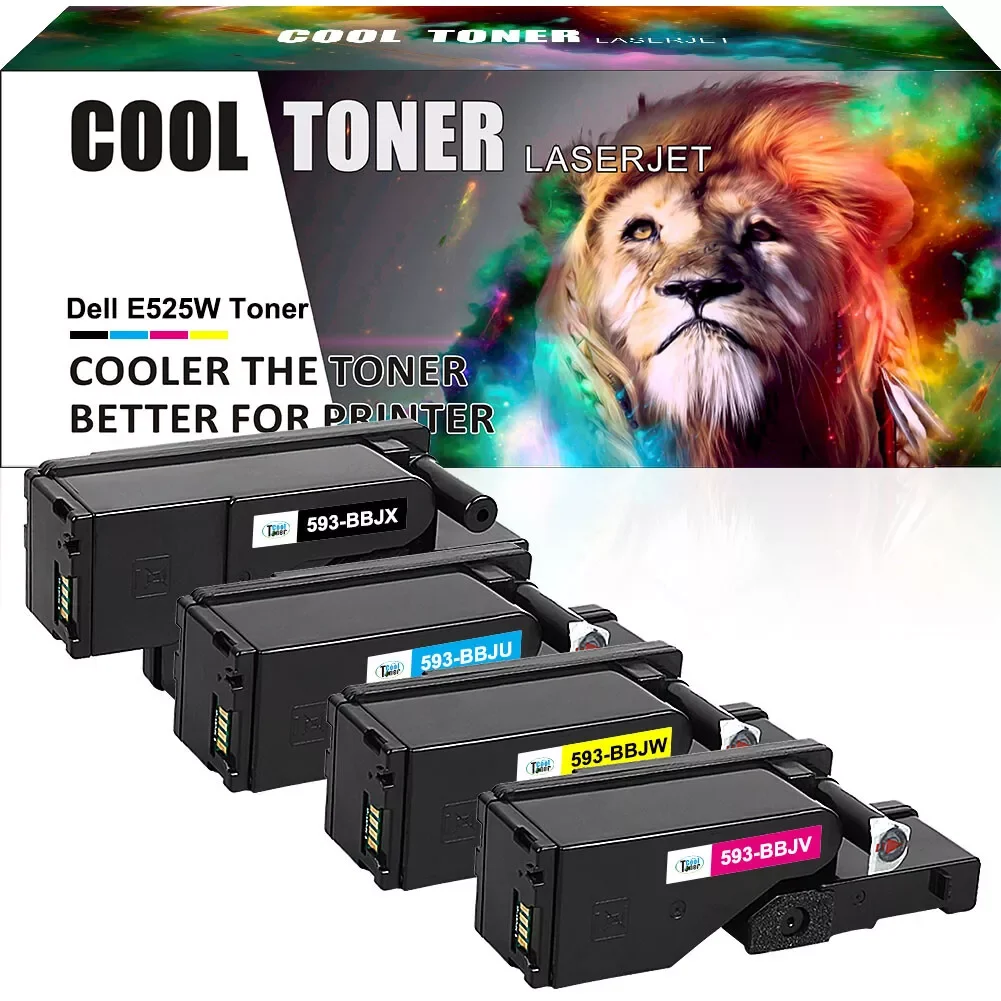 4 Pack Color 593-BBJX Toner Cartridge Compatible With Dell E525W Printer