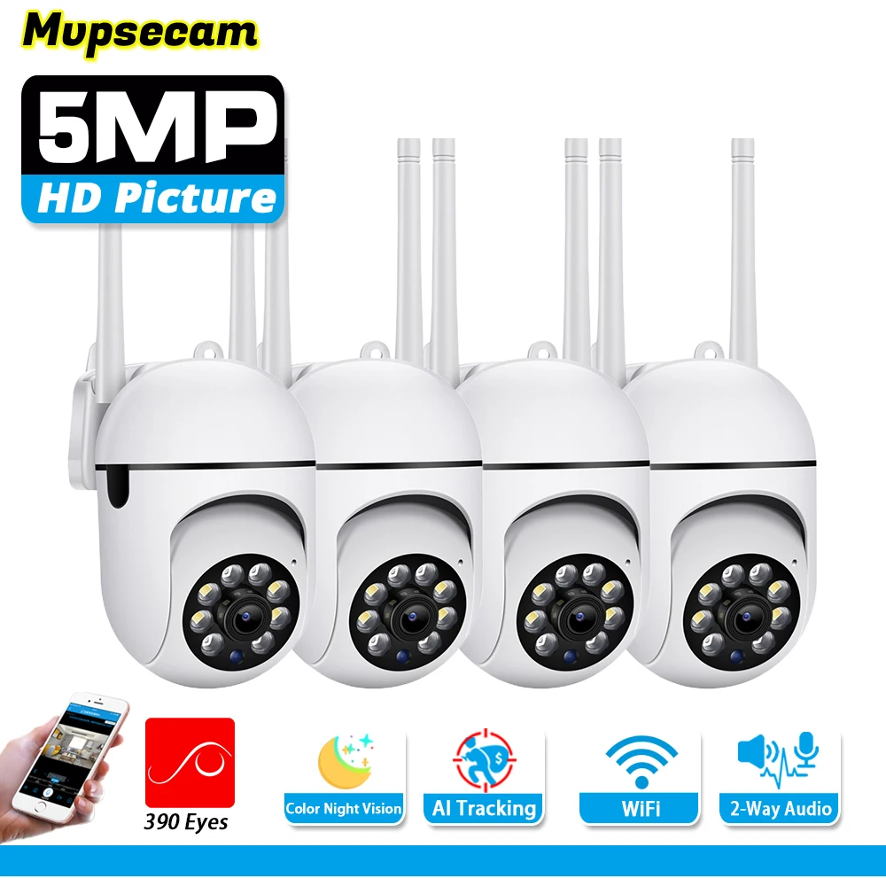 

5 МП 2K Wi-Fi PTZ-камера видеонаблюдения, беспроводная, с интеллектуальным автотрекингом, цветным ночным видением, для дома, видеоняня, камера безопасности
