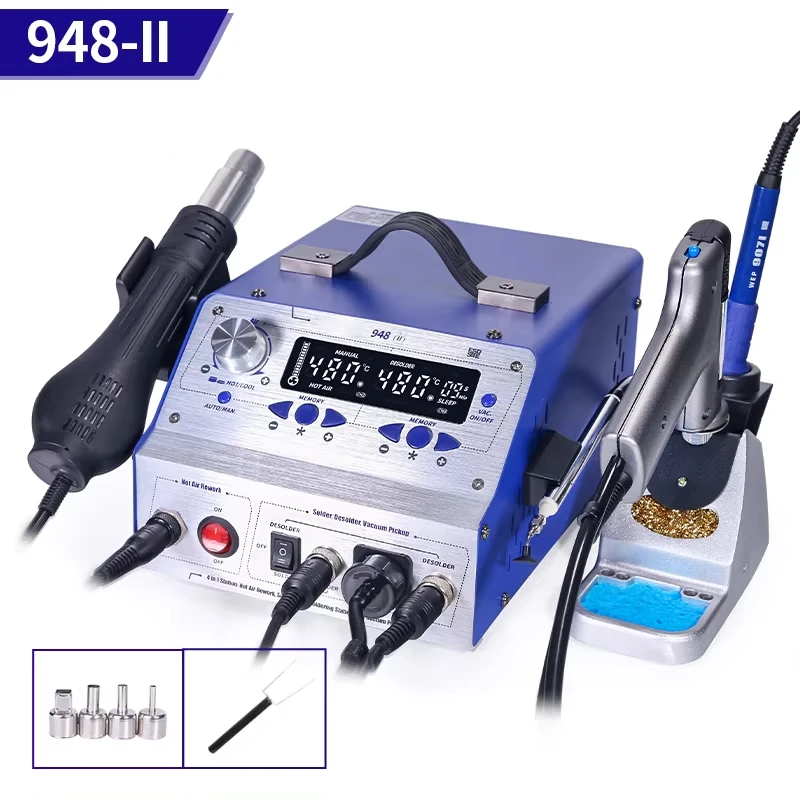 

Паяльная станция 948-II: полностью автоматическая, электрическая, 4-в-1, мощная, для пайки и демонтажа, с термофеном и паяльником