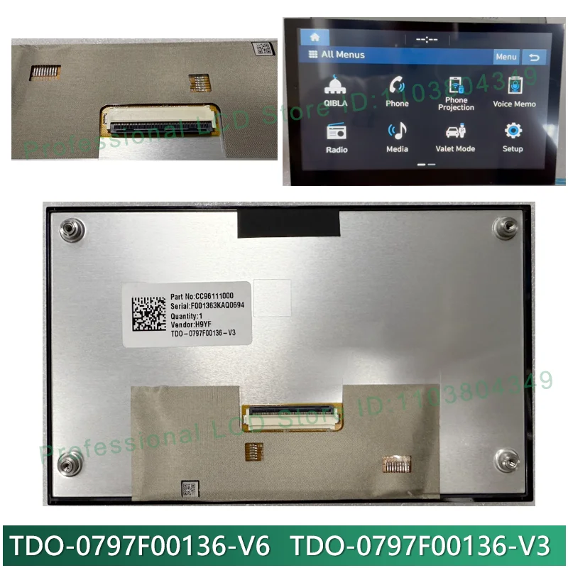 LCD Display Screen  TDO-0797F00136-V6 TDO-0797F00136-V3 TDO-0797F00136-V2 V1 For Kia  Hyundai Radio Navigation LMB5F00136-V3BL-A