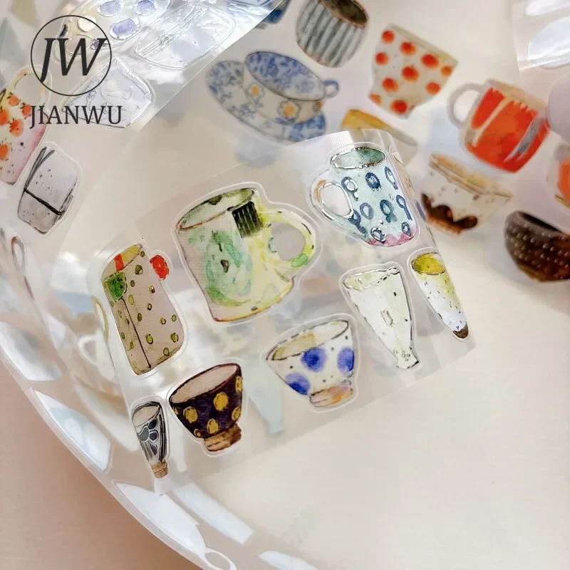 JIANWU 50mm*5m Cute Cups Patterns Landscape Material Collage Scrapbooking PET Tape Creative DIY Journal Stationery