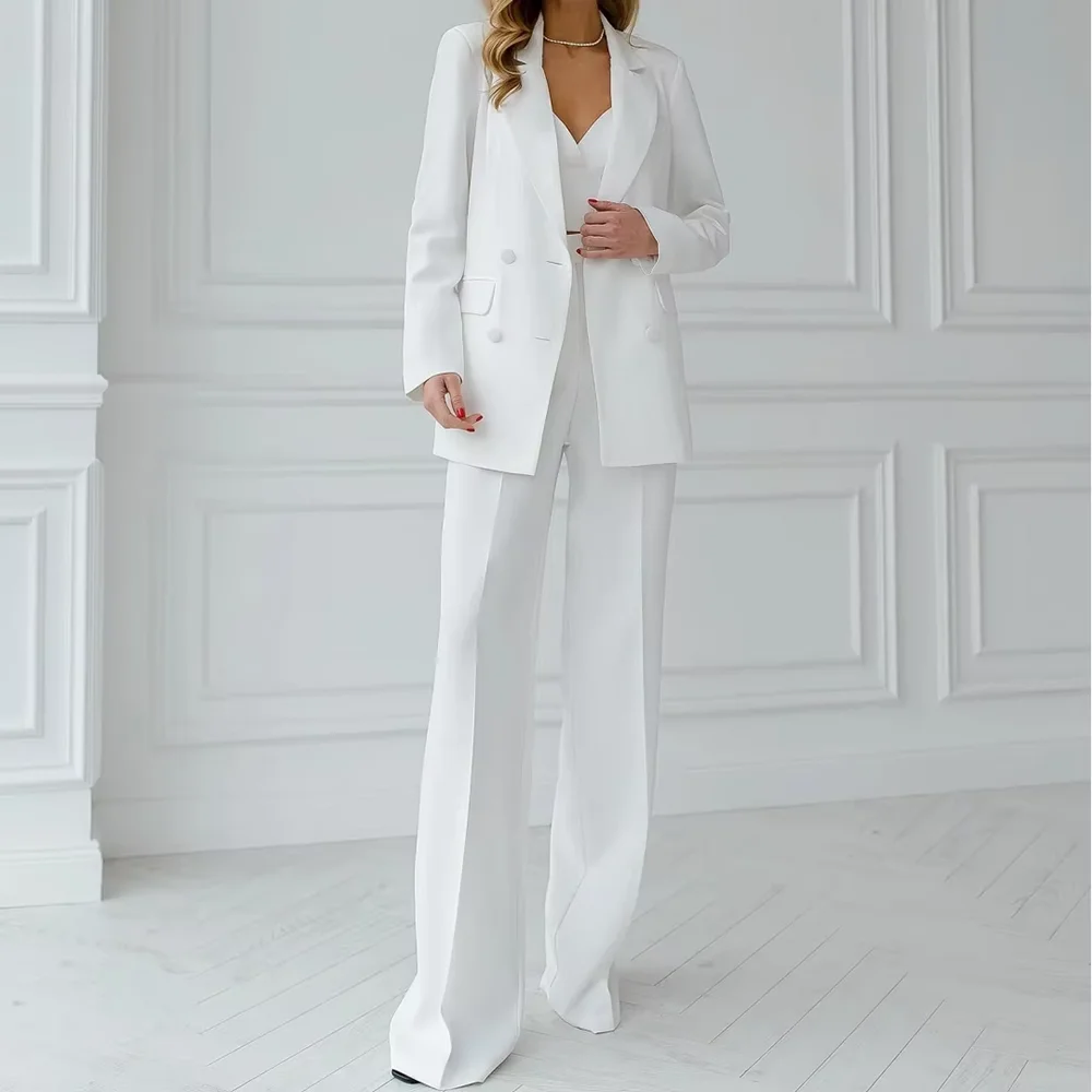 Luxury White Women Suit 2 Pieces Business Office Double Breasted Peak Lapel High End Formal Occasion Party Female Outfits