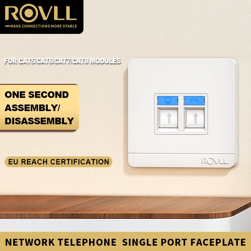 ROVLL RJ45 RJ11 1/2 poort wandcontactdoos frontpaneel voor Keystone Jack CAT6 CAT5e CAT5 Ethernet-aansluiting niet inbegrepen