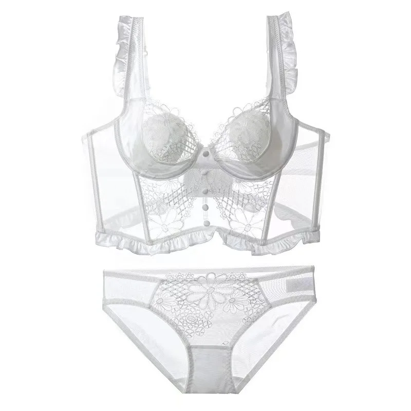 A Bra/One Set, New French Lace Push Up Women Sexy Lingerie Beautiful Back Waistcoat Type Ultrathin Cotton Translucent Underwear