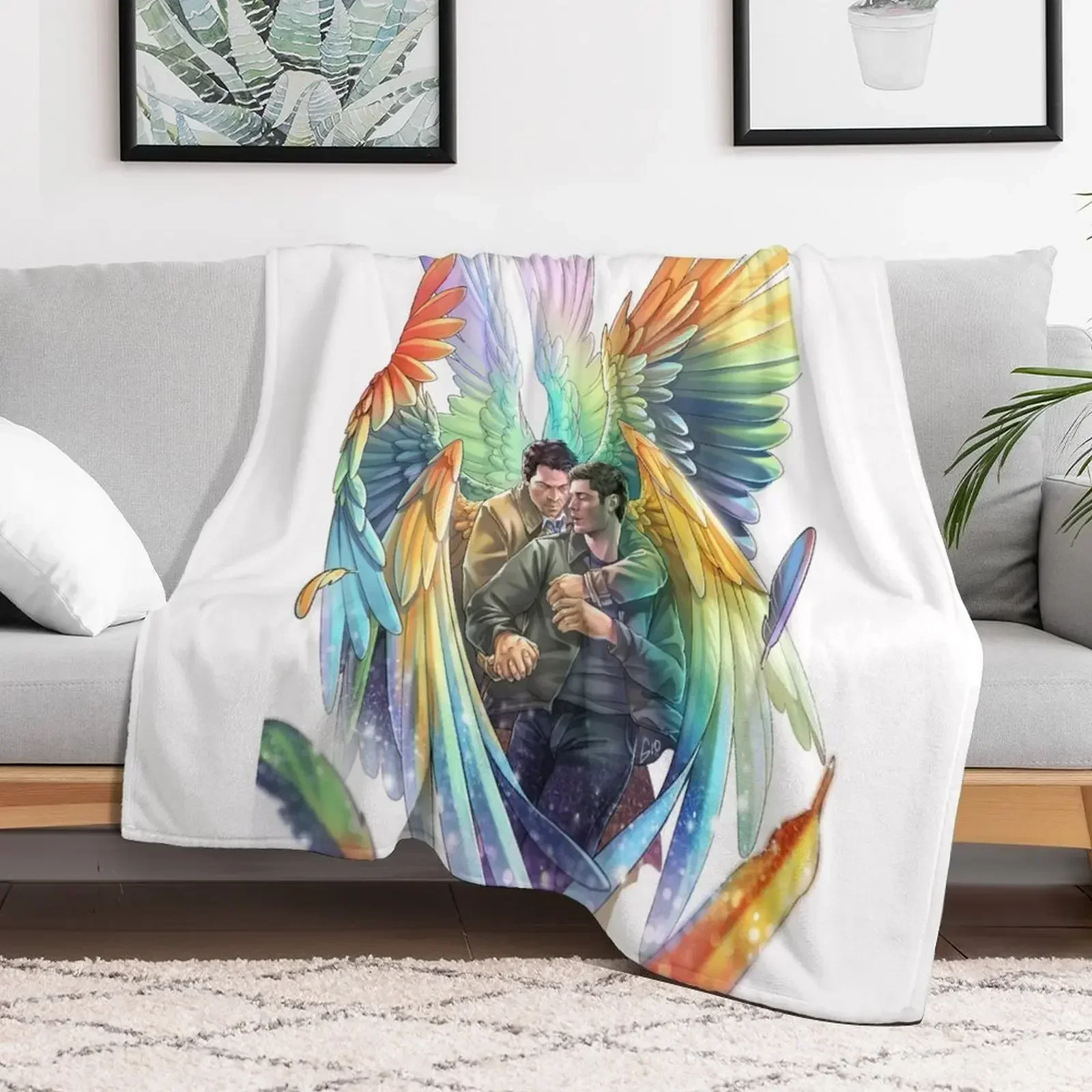 

Destiel Rainbows Throw Blanket Thermal Warm Sleeping Bag Flannel Fabric Blankets Heavy Personalized Gift Blankets