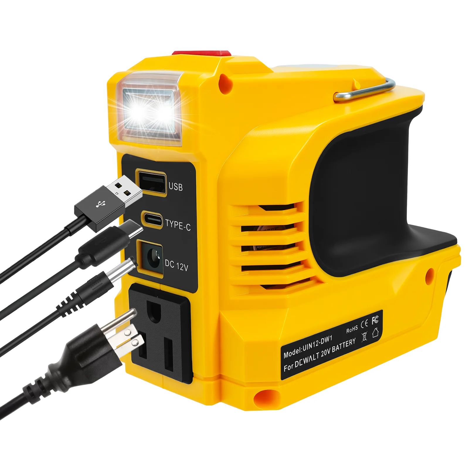 

Инвертор мощности 180 Вт для аккумулятора Dewalt 20 В постоянного тока от 20 В до генератора электростанции переменного тока 110 В/220 В с розеткой USB, Type-C, DC и переменного тока