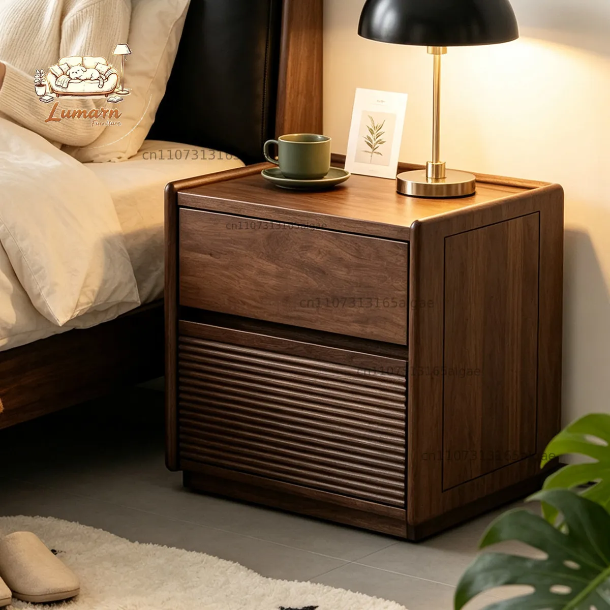 Nordic black walnut bedside table floor-to-ceiling modern simple storage drawer storage bedroom solid wood bedside cabine