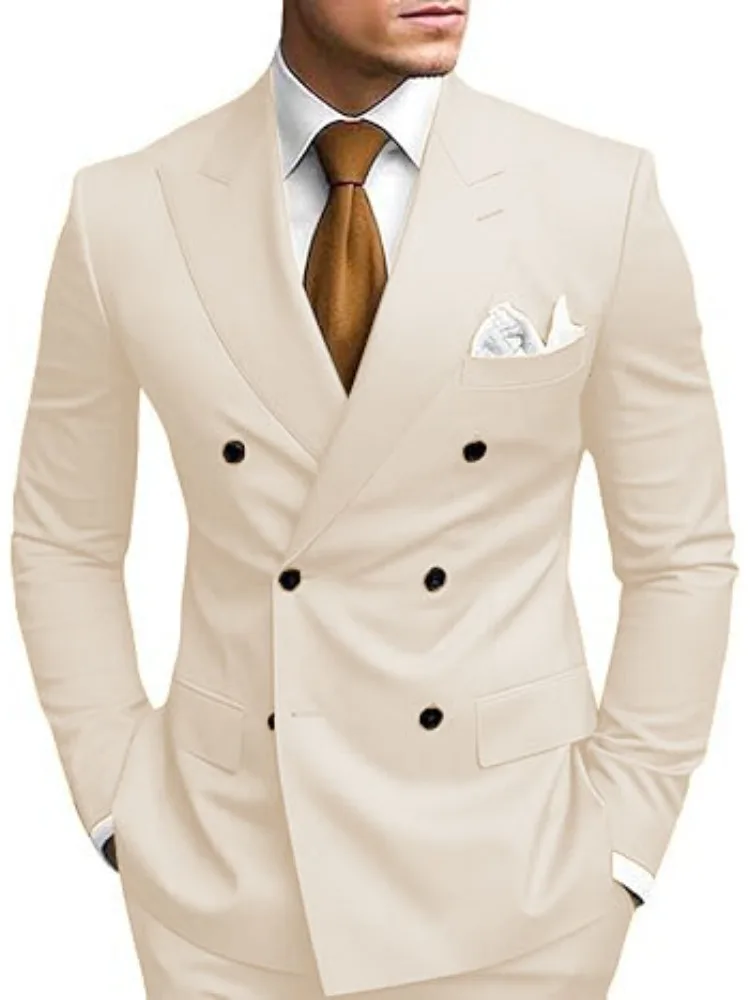 Heren 2-delige outfitset Double-breasted, double-slit pak voor trouwjurken Toneelkostuum Afstuderen Casual pak - afbeelding 2