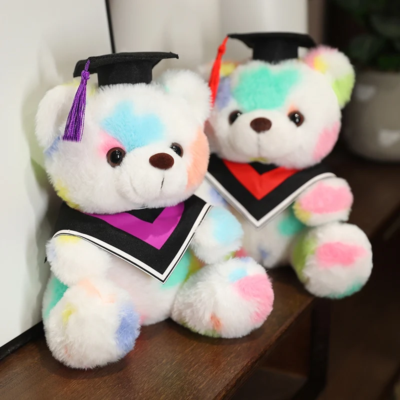 Doctor Hat Teddy Bear Doll Plush Toy Small Sitting Tie-Dye Bear Doll Boys Girls Students Graduation Gift Cartoon Animals Dolls