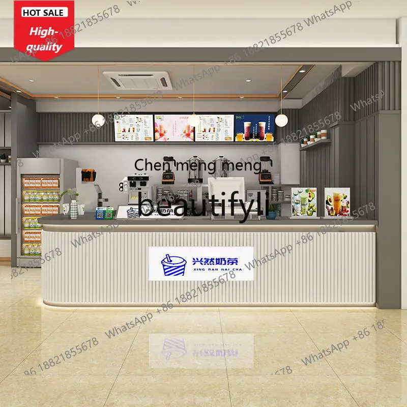

178C Milk tea shop checkout page restaurant front desk curved reception desk corner customization