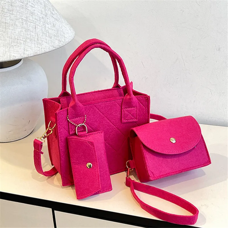 3 Stück/Set geprägte Damenhandtasche, stilvolle Umhängetasche, Clutch und Geldbörse, einfarbige quadratische Umhängetasche, Stoff für den täglichen Gebrauch – Detail 14
