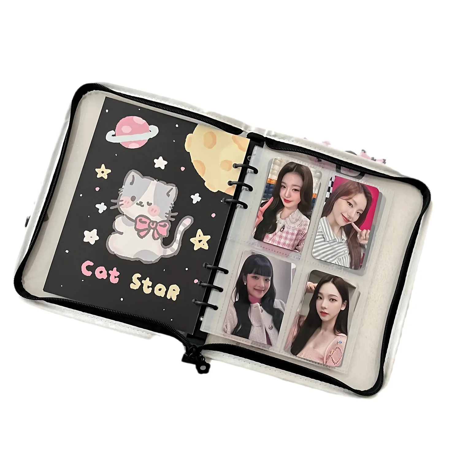 A5 Flash PVC Loose leaf Book Color Zipper Wrap Side Ledger Album Guka love bean Small Card Star Storage Office Files