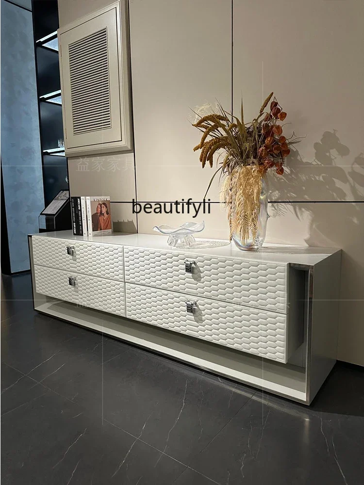 Modern minimalist milk white TV cabinet, dining side, locker, bedside table