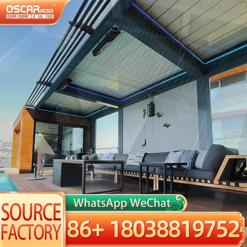 

5x4 электрический моторизованный съемный алюминиевый биоклиматический для улицы, устойчивый к урагане, сада, патио, террасы, беседки