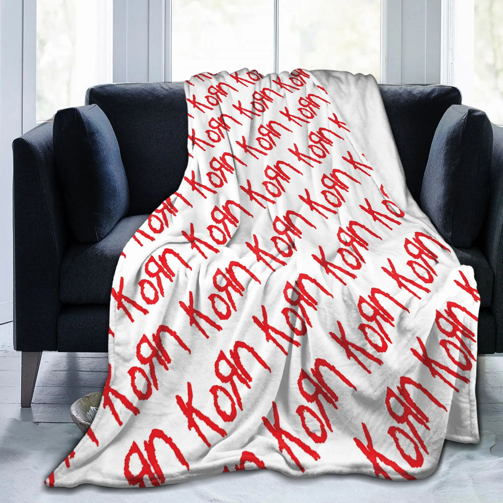 Korns Red Logo Blankets Flannel Spring Autumn Rock Music Band Breathable Lightweight Throw Blanket for Sofa Couch Bedding Throws