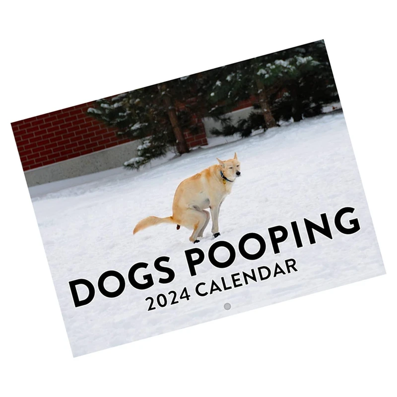 Calendario de pared de perros Pooping 2024, patrón de perro divertido, calendario de pared para año nuevo, regalos de Navidad, 2024