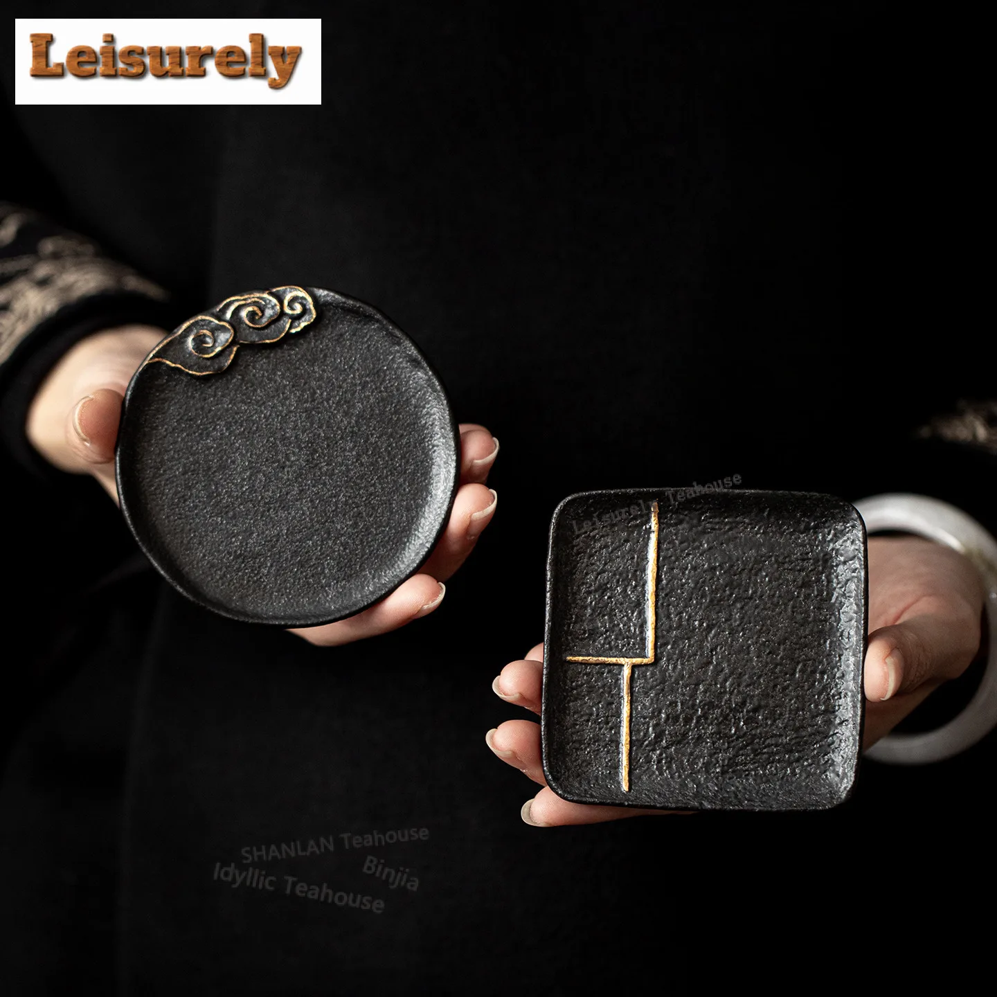 

2pc/lot Coarse Pottery Gold-embossed Coasters Aesthetic Hot Pad For Coffee Cups Saucer Anti-scald Placemats Cup Holder Tea Craft