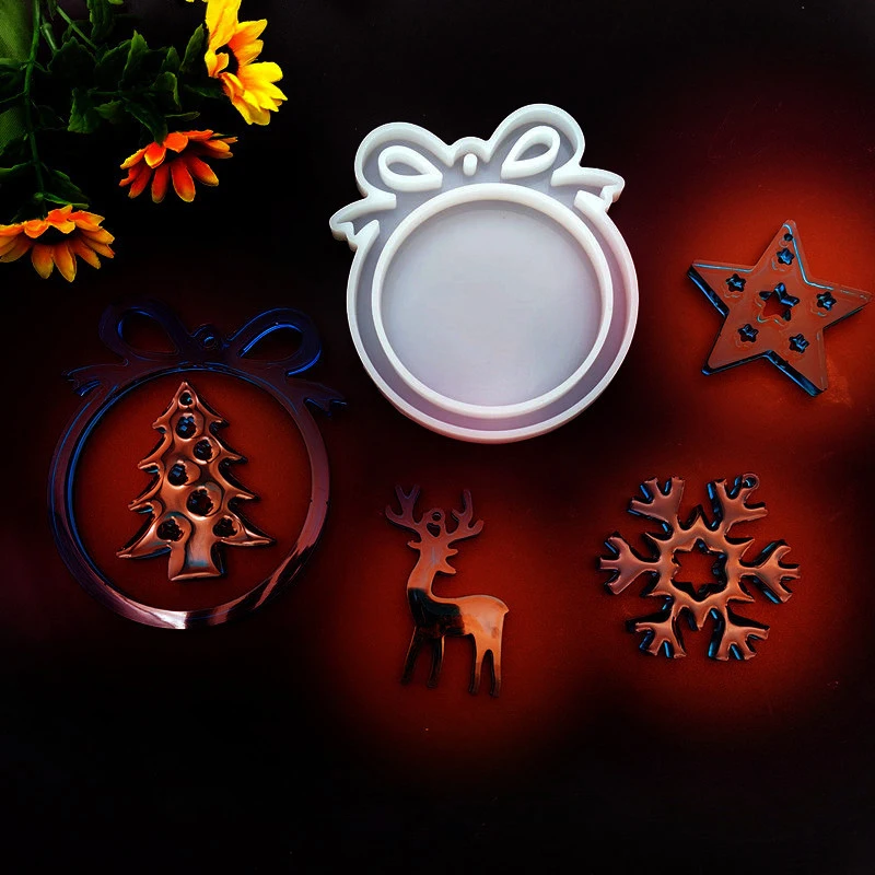 2 unids/set decoración navideña molde de silicona DIY árbol de Navidad colgante arco círculo copo de nieve alce casa molde de yeso regalo hecho a mano