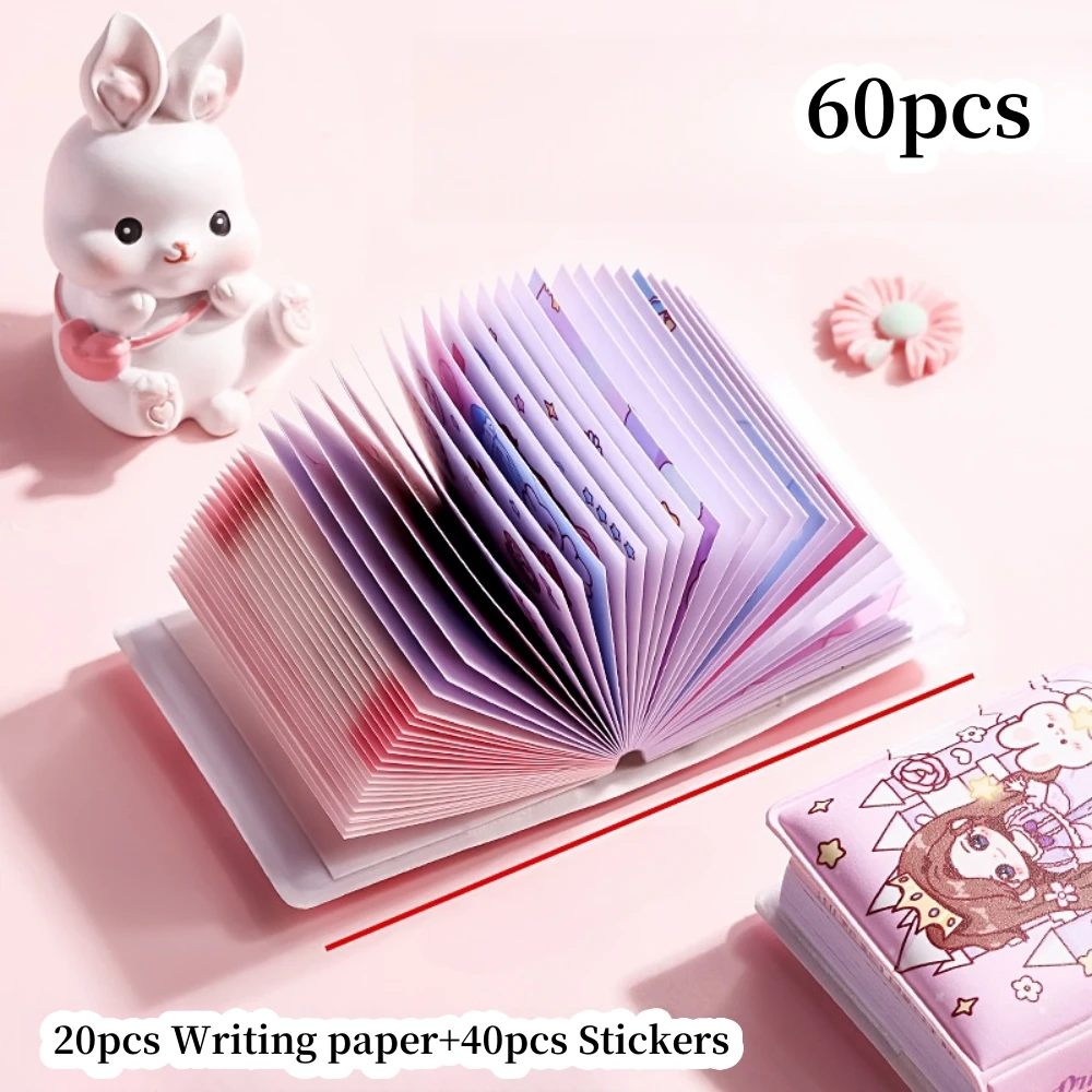 2pcs Mini cute notebook,20 sheets of writing paper and 40 stickers,Convenient to carry,Pendant