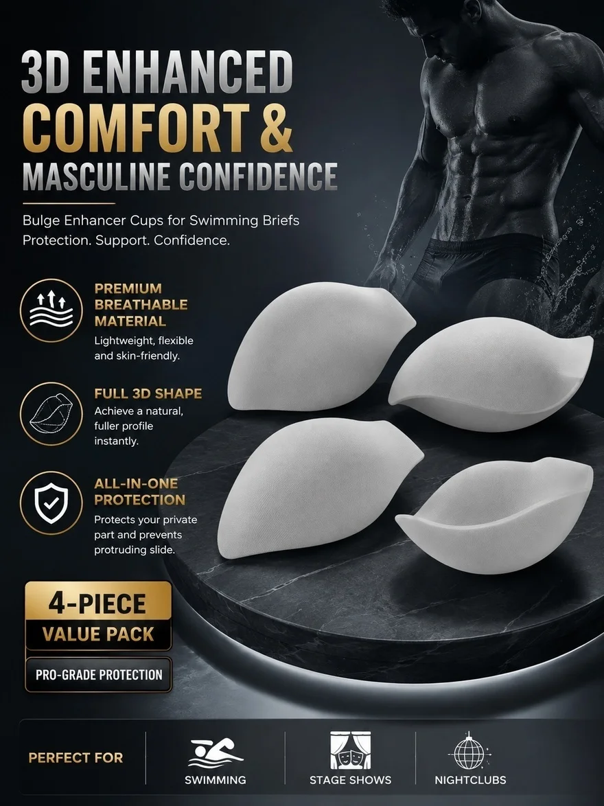 4Pcs Bulge Enhancer Cups Swim Trunks Pad Enlarged Flexible Lightweight Underwear Cover Protective Nightclub Stage