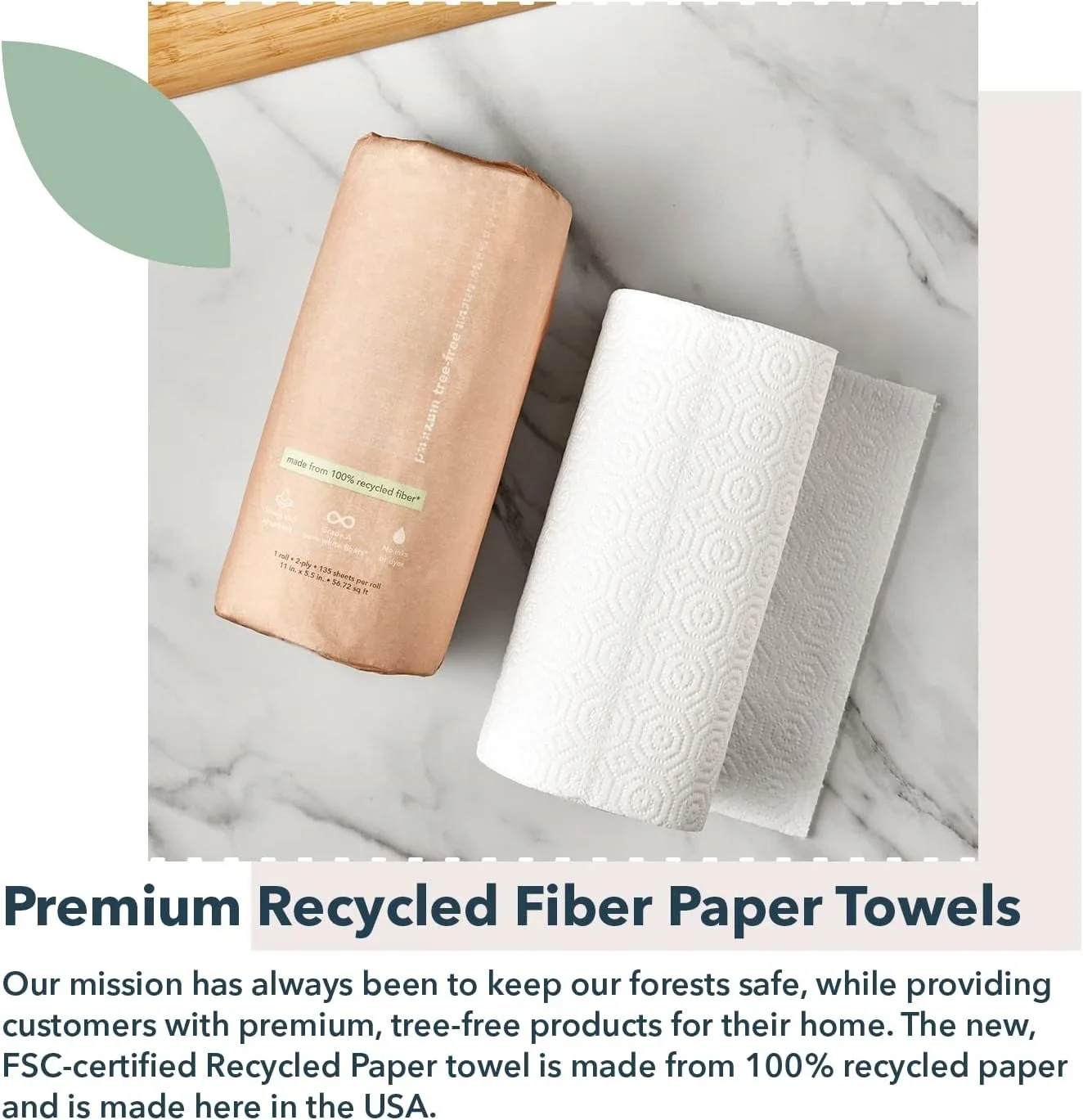 Reel Premium Recycled Paper Towels- 12 Rolls, 2-Ply Made From Tree-Free, 100% Recycled Paper - Eco-Friendly, Hypoallergenic