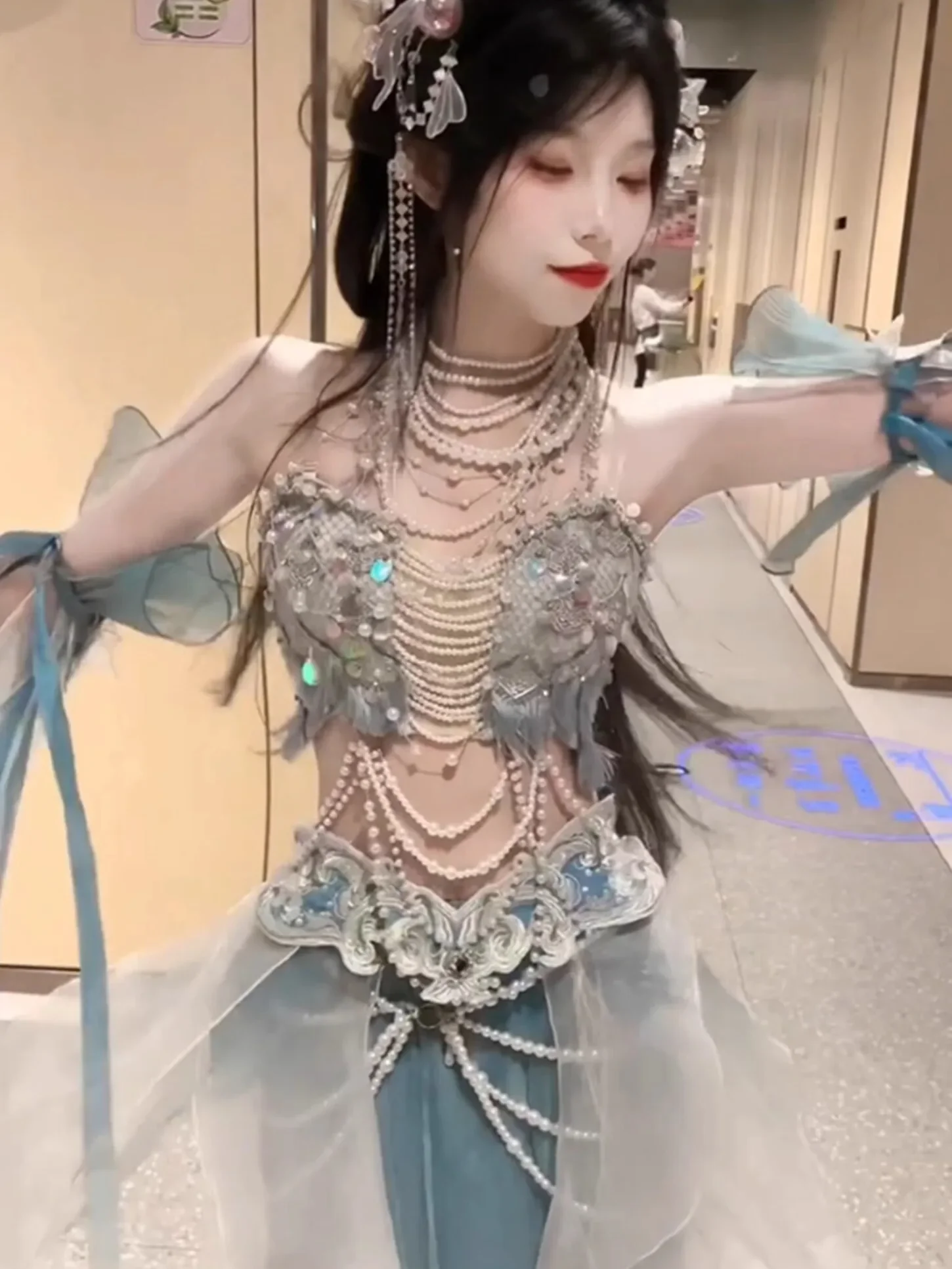 

Exotic Series Suit Mythical Embroidery Mermaid Dress Set Princess Hanfu Set Skirt Super Fairy Feather Sleeve Heavy Dance Dress