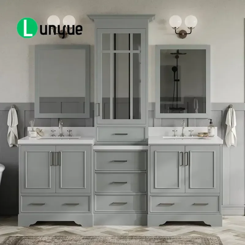 Modern Floor Standing Solid Wood Bathroom Vanity with Sink and Side Cabinet Customizable Design Space Saving for Apartment