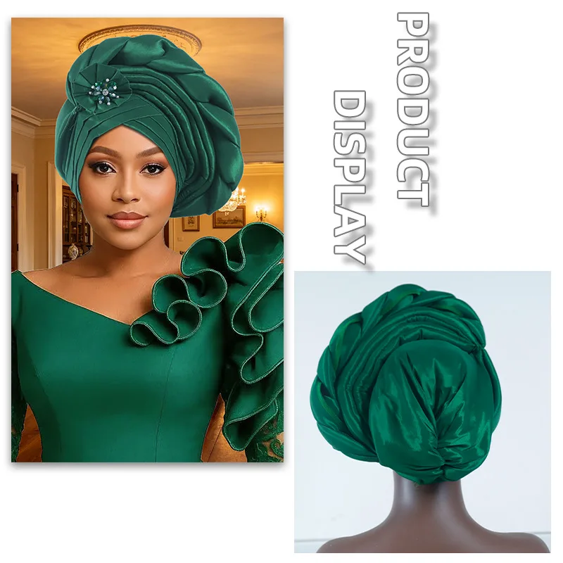 New African Auto Gele Flower Turban Cap Lady Muslim Hijab Head Wrap Headwear Nigeria Wedding Geles Headtie Bonnet Hat Headpiece