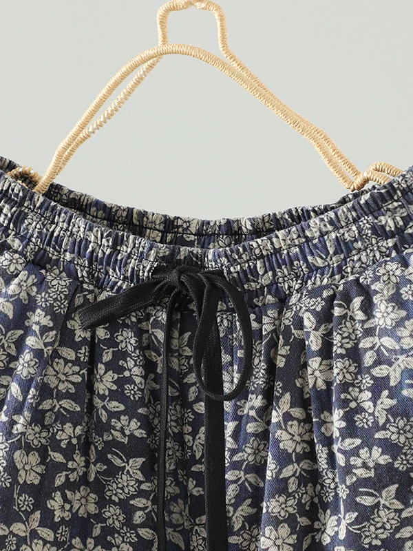 الرجعية طباعة Thiened عارضة فضفاض مستقيم الساق السراويل القطنية للنساء عالية الخصر السراويل الربط تصميم الشتاء Sle #4