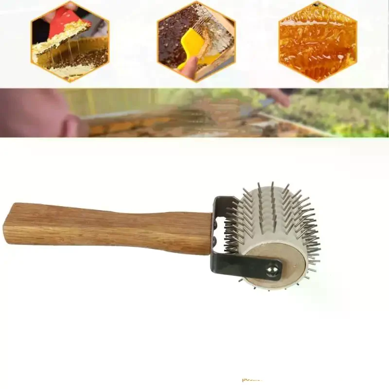 Wood Handle Wheel Uncapping Fork Gear Bee Honeycomb Rake Needle Roller Honey Extracting Tool Beekeeping Supplies Tools