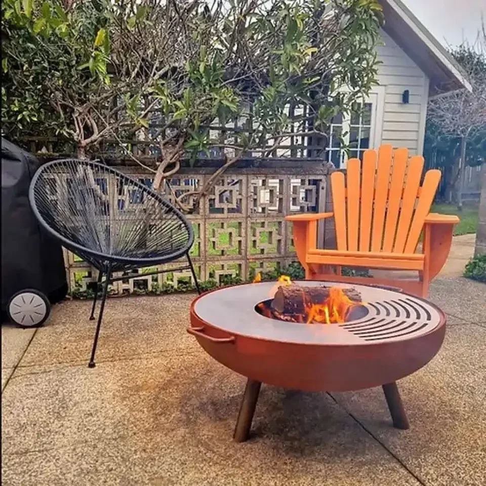 Outdoor BBQ round Corten Steel Fire Pit Bowl Wood Burning Water Bowl for Outdoor Entertaining