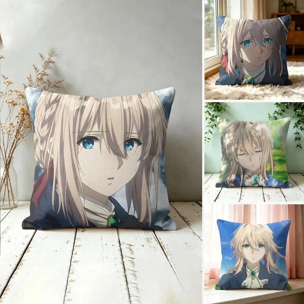 Violet E-Evergarden Anime Cushion Cover Square Decorative Throw Pillow 40x40cm For Sofa Bedroom Living Room Home Decor