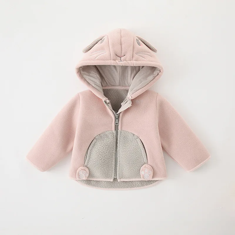 2022 Winter Baby Boys Fleece Hooded Jackets for Kids Cartoon Dinosuar Coats Autumn Girls Plus Velvet Zipper Outerwear Jacket