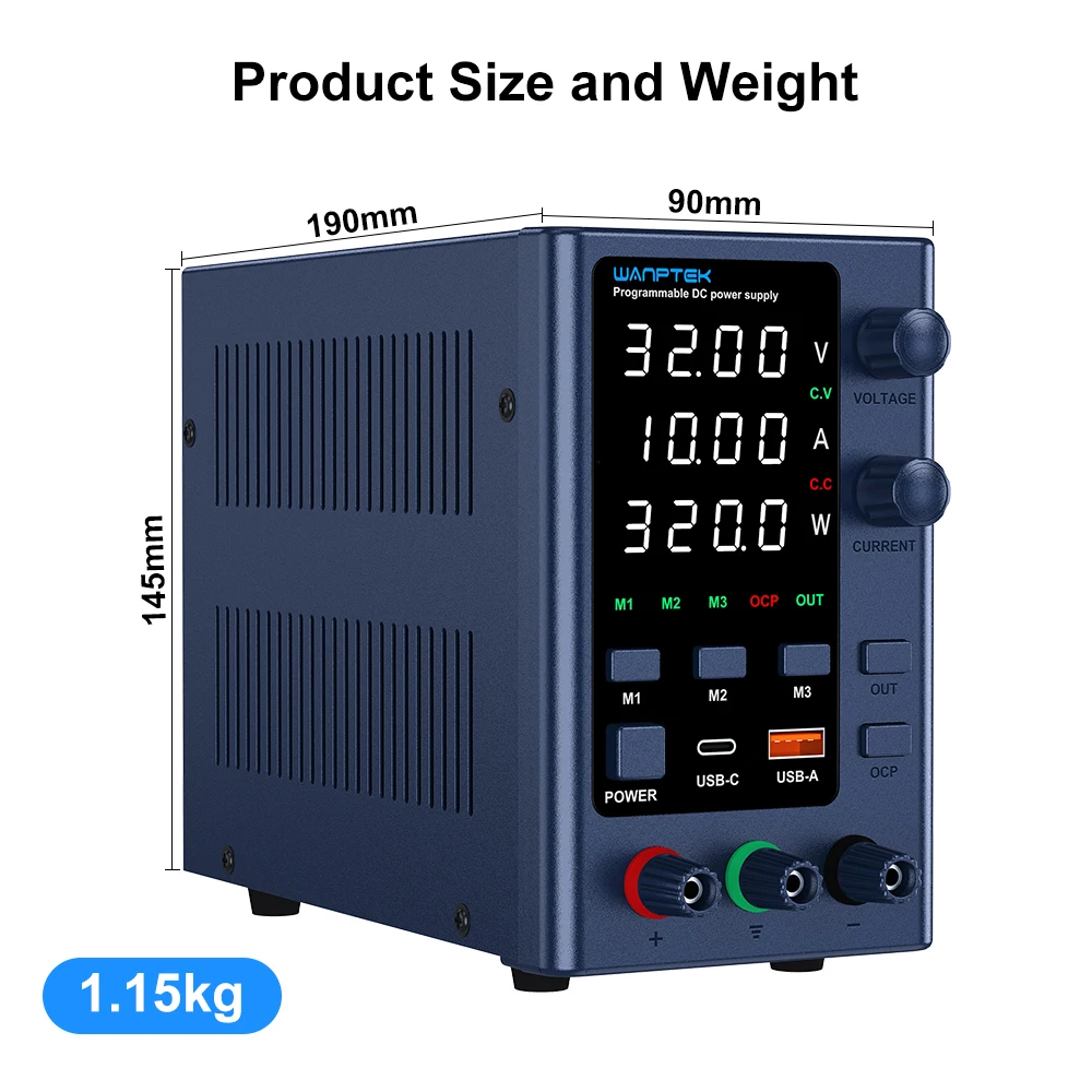 Imagem -02 - Wanptek Lab Memória Ajustável dc Fonte de Alimentação para Jóias 30v 10a Bench Power Source 120v 3a 60v 5a Anodização de Metal