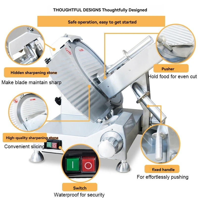 Commercial Meat Slicer Machine 250mm Carbon Steel Blade Beef Mutton Roll Slicer for Hot Pot Restaurant BBQ Shop Kitchen