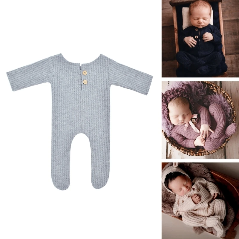 

Infant Photography Props Knitted Long Sleeves Jumpsuit Photostudio Posing Wear Baby Footed Romper Newborn Shower Gift A2UB