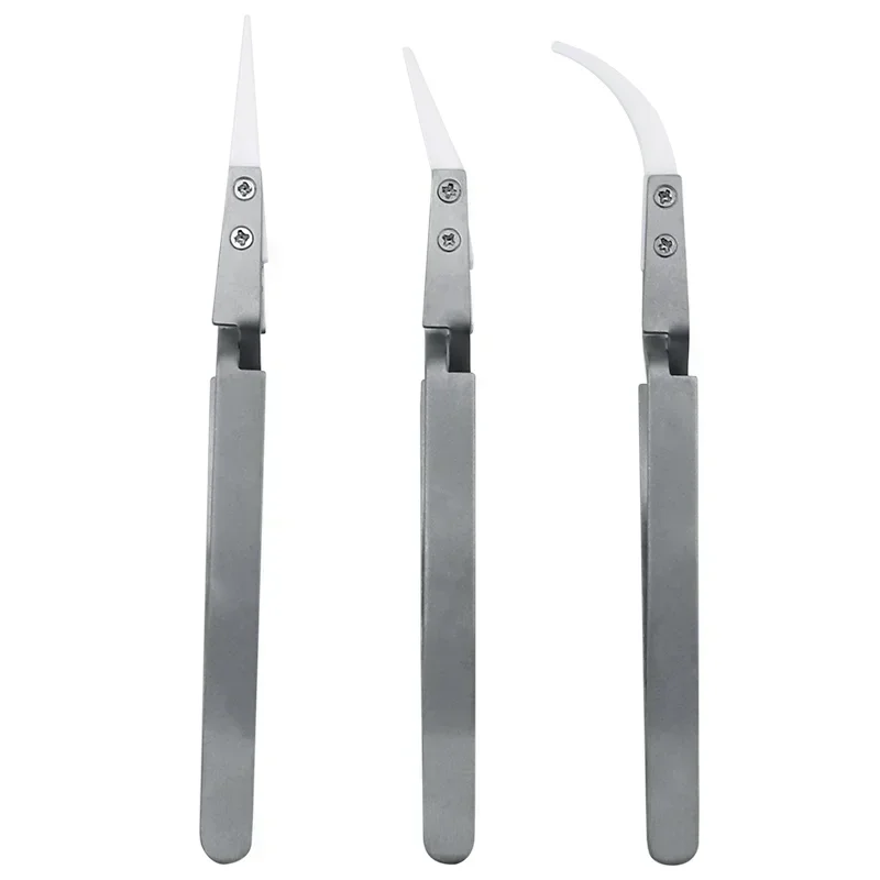 Tweezers Acid Ceramic Tweezers Anti-static Precision Resistant Straight Ceramic Electronic Chuck Reverse Soldering 3Pcs