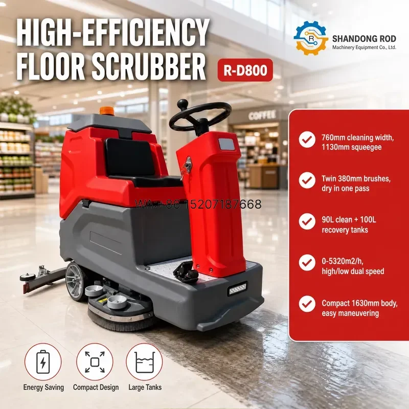 Wmwmnu for ROD Compact Ride-On Floor Scrubber 760mm 1130mm Squeegee Cleaning for Supermarket Factory