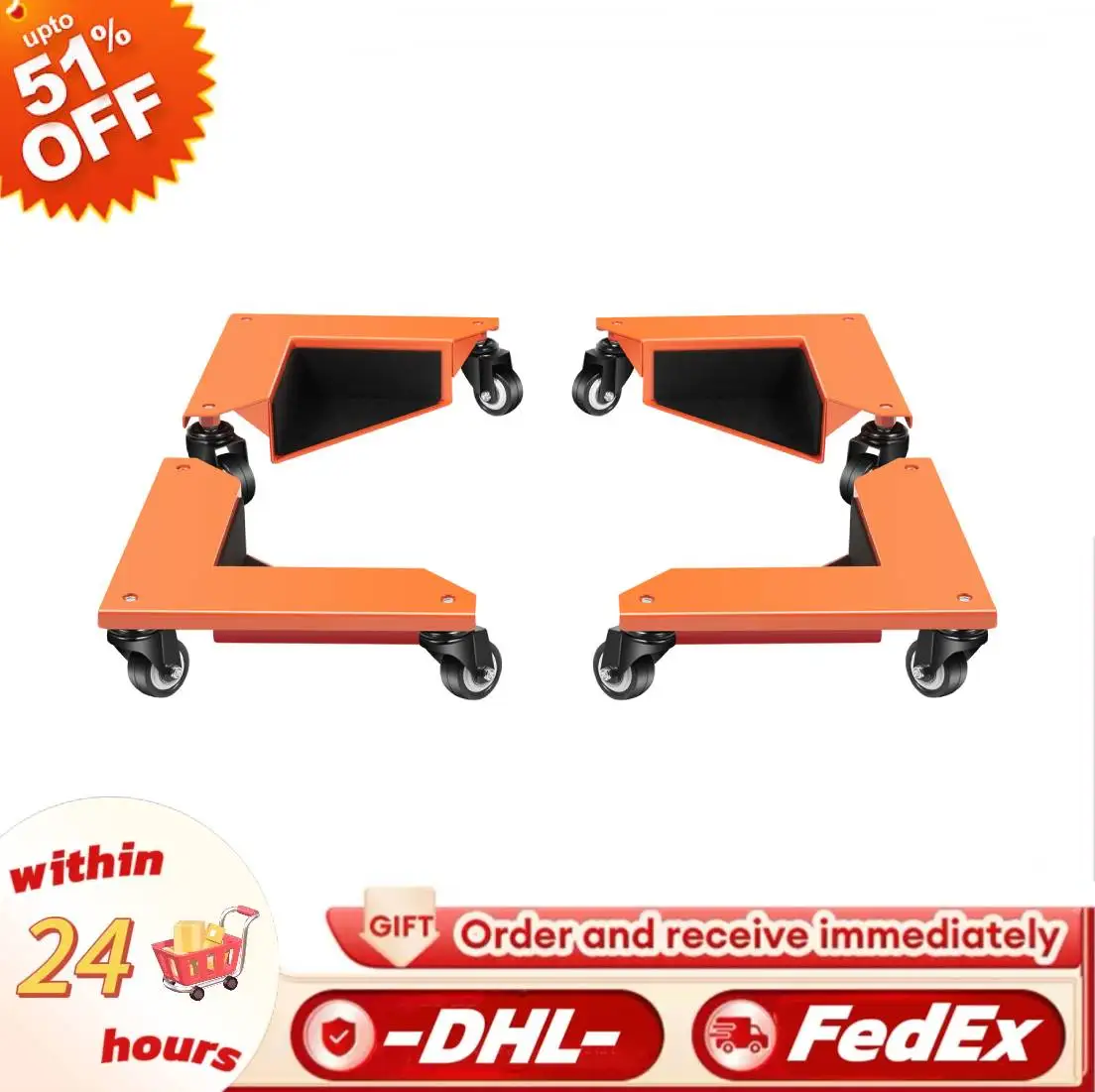 

Triangular Dollies with 3 Wheels 4Pcs Carbon Steel Orange for Moving Objects Auxiliary Moving Tool Stackable Design