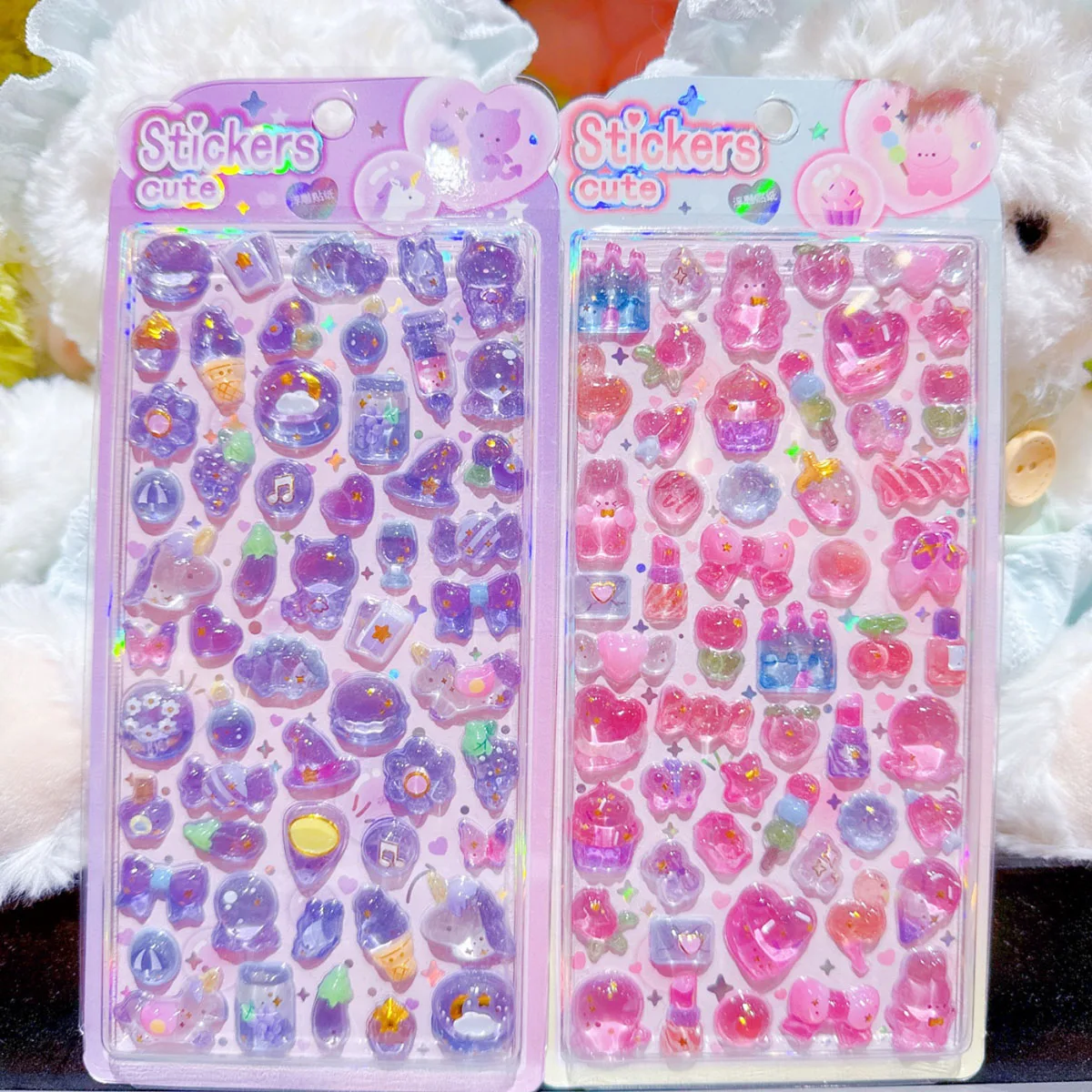 1/4Pcs Cartoon 3D Crystal Relief Stickers Decorative Decals for DIY Decor Photocard Journal Scrapbook Kawaii Decals ﻿
