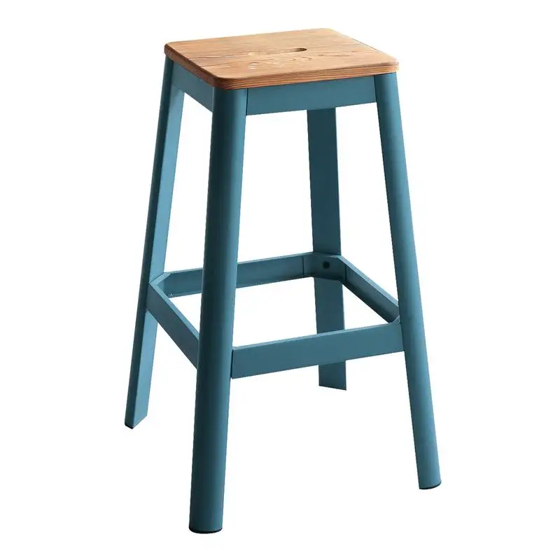 Taburete de bar sin brazos de color verde azulado natural con soporte de barra transversal y diseño duradero para uso doméstico o en cocina